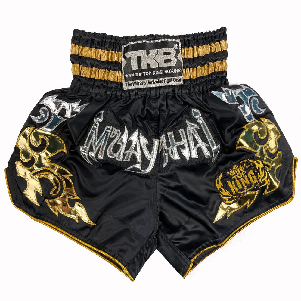 Shorts de Muay Thai Premium – Top King Boxing Negro Clásico