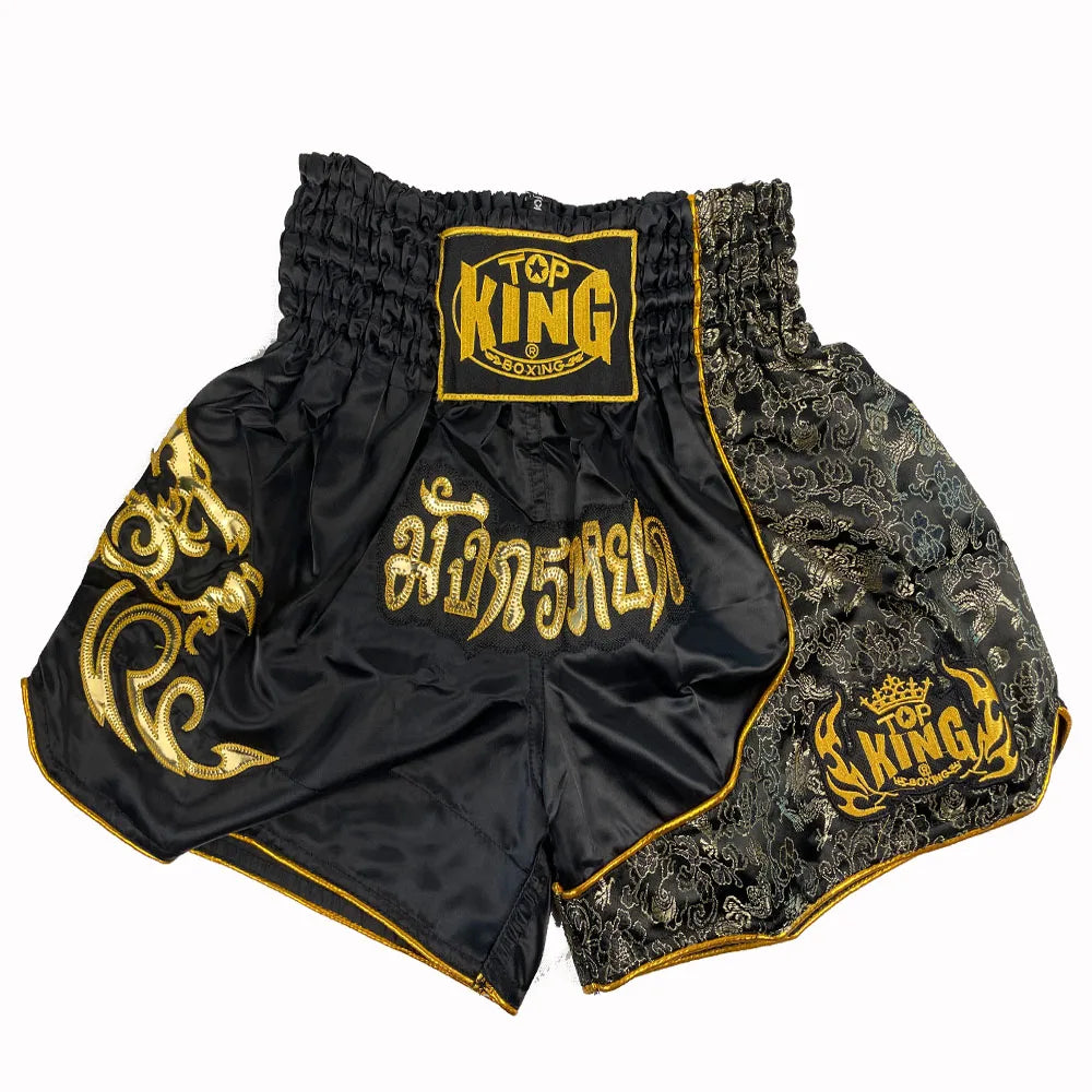 Shorts de Muay Thai Premium – Top King Negro y Dorado