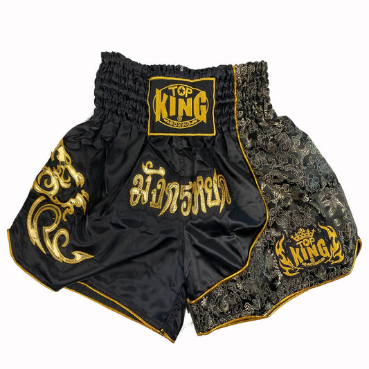 Shorts de Muay Thai Premium – Top King Negro y Dorado