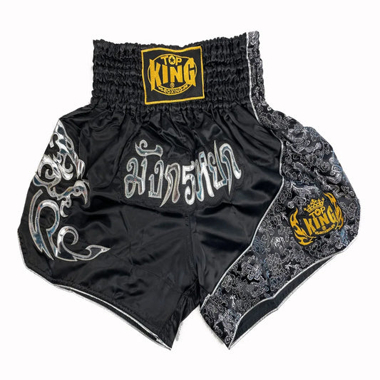 Shorts de Muay Thai Premium – Top King Negro y Plata